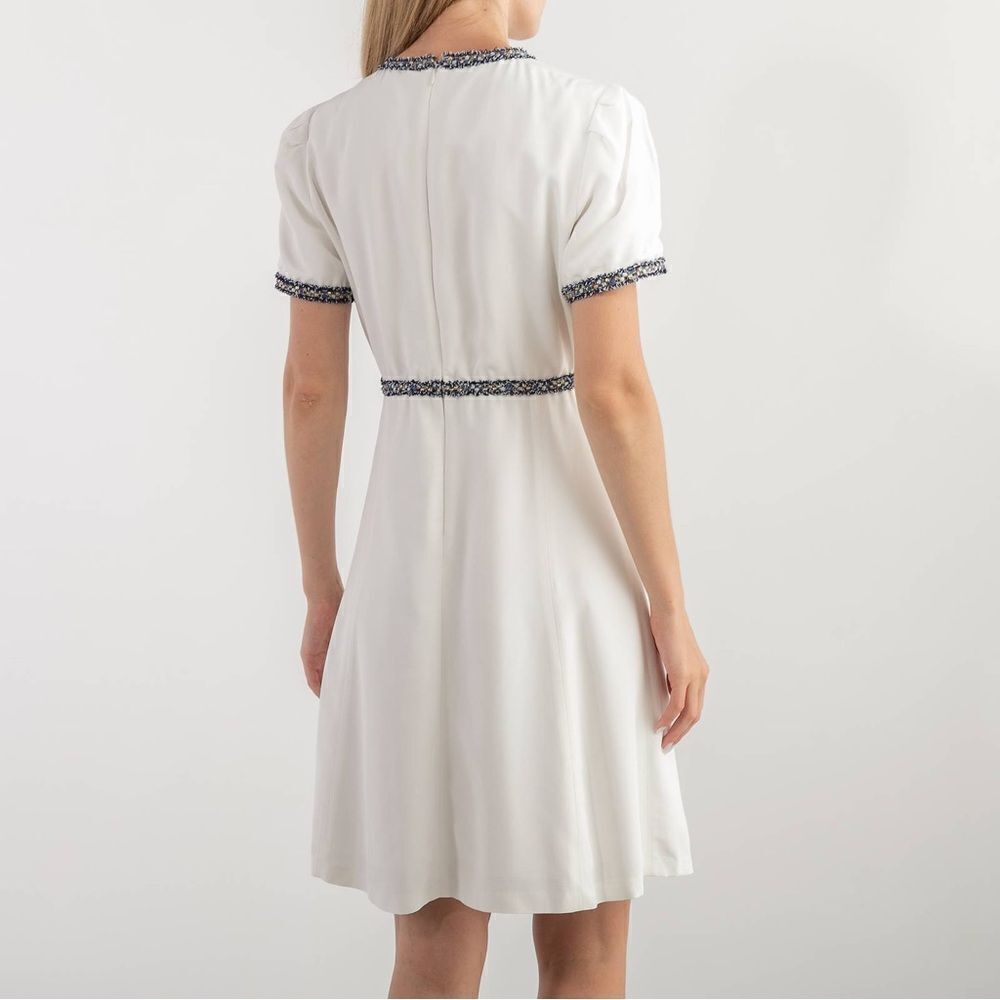 Sandro Reyan Tweed Trim White Dress size 42 - Picture 3 of 8